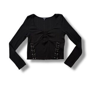DollsKill | Poster Girl Cyber Y2K Goth Grunge Lace Up Long Sleeve Top